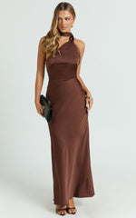 Keryn Maxi Dress - Open Back Shoulder Detailing Dress in Chocolate