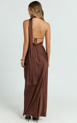 Keryn Maxi Dress - Open Back Shoulder Detailing Dress in Chocolate
