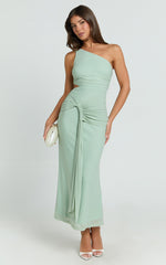 Mandy Midi Dress - Knot Detail Cut Out Mesh Dress in Sage