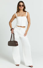 Oliver Pants - High Waist Wide Leg Pleated Pants in White