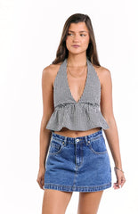 Opolo Black Gingham Crop Top