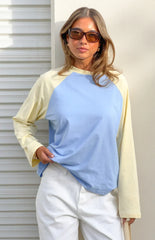 Perry Blue Contrast Raglan Sleeve Top