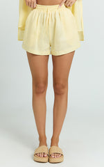 Ramona Linen Shorts - Drawstring Linen Shorts in Lemon