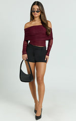 Roza Top - Asymmetric Long Sleeve One Shoulder Top in Wine