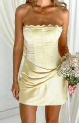 Sasha Yellow Ruched Twist Satin Mini Dress