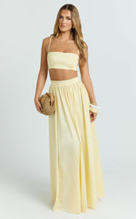 Tegan Two Piece Set - Straight Neck Micro Crop Top and A Line Maxi Skirt Set in Butter Yellow