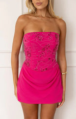 Tranquility Hot Pink Strapless Beaded Party Mini Dress