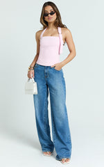 Tyler Top - Adjustable Halter Fitted Top in Baby Pink
