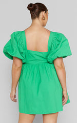 Vashti Mini Dress - Puff Sleeve Sweetheart Dress in Green