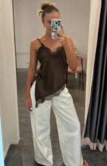 Ziva Brown Satin Lace Asymmetrical Top