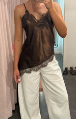 Ziva Brown Satin Lace Asymmetrical Top